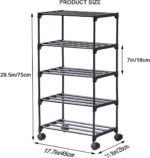 5-Tier Small Shoe Rack with Wheels, Slide-Out Metal Shoe Racks Storage, Anti-Rust Coating, Stackable Design - 16.9W for Entryway, Kitchen, Living Room & Office - Black - Image 4