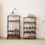 5-Tier Small Shoe Rack with Wheels, Slide-Out Metal Shoe Racks Storage, Anti-Rust Coating, Stackable Design - 16.9W for Entryway, Kitchen, Living Room & Office - Black - Image 5