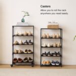 5-Tier Small Shoe Rack with Wheels, Slide-Out Metal Shoe Racks Storage, Anti-Rust Coating, Stackable Design - 16.9W for Entryway, Kitchen, Living Room & Office - Black - Image 7