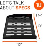 ECHOGEAR 1U Rack Shelf - Universal Design Works with Any Rack - Holds 25lbs of Servers, Network Gear, or AV Equipment - 12" Deep Steel Shelf with Ventilated Design - Install Hardware Included - Image 4