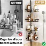 Corner Shower Caddy Tension Pole Adjustable 29–124 Inch, 4 Tier Rustproof Shower Organizer Shelf Rack, Quick Installation Bathroom Storage Shower Caddy Corner Pole, Black - Image 4