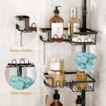 Corner Shower Caddy Tension Pole Adjustable 29–124 Inch, 4 Tier Rustproof Shower Organizer Shelf Rack, Quick Installation Bathroom Storage Shower Caddy Corner Pole, Black - Image 6