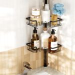 Corner Shower Caddy Tension Pole Adjustable 29–124 Inch, 4 Tier Rustproof Shower Organizer Shelf Rack, Quick Installation Bathroom Storage Shower Caddy Corner Pole, Black - Image 10