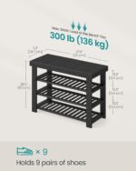 SONGMICS Shoe Rack Bench, 4 Tier Bamboo Shoe Storage Organizer, Entryway Bench, for Living Room, Bathroom, Bedroom, 11.3 x 27.6 x 20.5 Inches, Ink Black ULBS370BH01 - Image 3