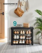 SONGMICS Shoe Rack Bench, 4 Tier Bamboo Shoe Storage Organizer, Entryway Bench, for Living Room, Bathroom, Bedroom, 11.3 x 27.6 x 20.5 Inches, Ink Black ULBS370BH01 - Image 4