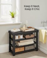 SONGMICS Shoe Rack Bench, 4 Tier Bamboo Shoe Storage Organizer, Entryway Bench, for Living Room, Bathroom, Bedroom, 11.3 x 27.6 x 20.5 Inches, Ink Black ULBS370BH01 - Image 6