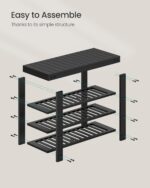 SONGMICS Shoe Rack Bench, 4 Tier Bamboo Shoe Storage Organizer, Entryway Bench, for Living Room, Bathroom, Bedroom, 11.3 x 27.6 x 20.5 Inches, Ink Black ULBS370BH01 - Image 8