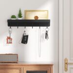 niffgaff Black Key Holder Wall Mount, Stainless Steel Self Adhesive Hooks Rack with Shelf, No Drill Key Hanger for Door and Wall - Image 3