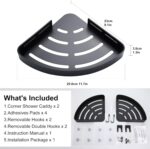 Adhesive Corner Shower Caddy with Hooks,Bathroom Shower Organizer, No Drilling Rust Proof Aluminum Shower Shelf for Inside Shower 2 Pack (Black) - Image 3