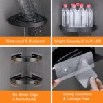 Adhesive Corner Shower Caddy with Hooks,Bathroom Shower Organizer, No Drilling Rust Proof Aluminum Shower Shelf for Inside Shower 2 Pack (Black) - Image 4