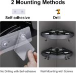 Adhesive Corner Shower Caddy with Hooks,Bathroom Shower Organizer, No Drilling Rust Proof Aluminum Shower Shelf for Inside Shower 2 Pack (Black) - Image 5