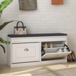Panana Shoe Storage Bench, Shoe Rack with Padded Seat Cushion, Shoe Cabinet with 1/2 Flip-Drawer for Closet Hallway Mudroom (White, 2 Drawers) - Image 3