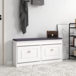 Panana Shoe Storage Bench, Shoe Rack with Padded Seat Cushion, Shoe Cabinet with 1/2 Flip-Drawer for Closet Hallway Mudroom (White, 2 Drawers) - Image 4