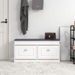 Panana Shoe Storage Bench, Shoe Rack with Padded Seat Cushion, Shoe Cabinet with 1/2 Flip-Drawer for Closet Hallway Mudroom (White, 2 Drawers) - Image 5
