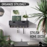 Rebee Vision Key Holder Wall Mount with 2 Drawer Organizer : Decorative Mail Organizer with 6 Key Hooks & Small Wall Shelf - Modern Home Decor for Apartment Essentials (Black) - Image 3