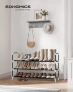 SONGMICS 3-Tier Shoe Rack, Shoe Storage for Hallway Closet, Slim and Space-Saving, Metal Frame, Non-Woven Fabric Shelves, Black ULSH053B01 - Image 3