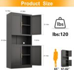 Black Metal Pantry Cabinet with 4 Doors, 2 Adjustable Shelves, 61" H Garage Storage Cabinet for for Home Office, Living Room, Dinning Room - Image 3