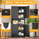 Black Metal Pantry Cabinet with 4 Doors, 2 Adjustable Shelves, 61" H Garage Storage Cabinet for for Home Office, Living Room, Dinning Room - Image 4