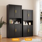 Black Metal Pantry Cabinet with 4 Doors, 2 Adjustable Shelves, 61" H Garage Storage Cabinet for for Home Office, Living Room, Dinning Room - Image 5