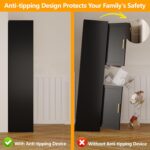 Black Metal Pantry Cabinet with 4 Doors, 2 Adjustable Shelves, 61" H Garage Storage Cabinet for for Home Office, Living Room, Dinning Room - Image 6