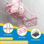 Adhesive Shower Caddy, No Drilling Bath Organizers 5 Pack, Rustproof Shelves with Soap Holder & Toothbrush Holder, Pink Bathroom Accessories Decor Set - Image 3