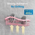 Adhesive Shower Caddy, No Drilling Bath Organizers 5 Pack, Rustproof Shelves with Soap Holder & Toothbrush Holder, Pink Bathroom Accessories Decor Set - Image 4