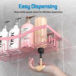 Adhesive Shower Caddy, No Drilling Bath Organizers 5 Pack, Rustproof Shelves with Soap Holder & Toothbrush Holder, Pink Bathroom Accessories Decor Set - Image 5