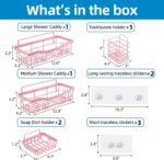 Adhesive Shower Caddy, No Drilling Bath Organizers 5 Pack, Rustproof Shelves with Soap Holder & Toothbrush Holder, Pink Bathroom Accessories Decor Set - Image 6
