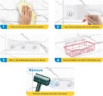 Adhesive Shower Caddy, No Drilling Bath Organizers 5 Pack, Rustproof Shelves with Soap Holder & Toothbrush Holder, Pink Bathroom Accessories Decor Set - Image 9