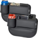 2-Pack Car Seat Gap Filler Organizer with Cup Holder - Premium Leather - Universal Fit - Keeps Cans/Phone/Keys/Wallets Organized(Black) - Image 2