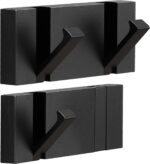 2 Pack，Modern Waterproof Black Wall Hooks，Foldable Towel Hooks for Bathrooms, Coat Hooks Wall Mounted - Ideal for Bathroom, Kitchen, Balcony - Image 2