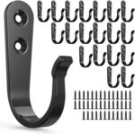 20-Pack Towel Hooks for Bathroom, Heavy Duty Black Metal Wall Hooks for Robe, Coat, Kitchen, Closet, Garage Organizer - Image 2