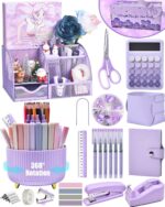 21Pcs Purple Desk Organizers and Accessories With Mesh Desk Organizer and 360°Rotating Pen Holder and a Lot of Office Purple Office Supplies Beautifully Presented in a Gift Box - Image 2