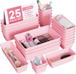 25 PCS Plastic Drawer Organizers Set, 4-Sizes Vanity and Makeup Organizer, Desk and bathroom Drawer Organizer Trays, Organizers and Storage for Makeup, Jewelry, Gadgets, Utensils (Pink) - Image 2