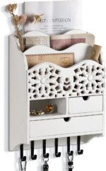 3-Slot Mail Sorter Organizer Wall Mount with 6 Hooks, Key Holder for Wall Decorative with 2 Drawer, Key Rack Hanger for Home Coat/Letter/Magazines/Dog Leash/Entryway/Room Decor - Image 2