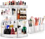 360 Rotating Makeup Organizer for Vanity + Makeup Brush Holder,Perfume Organizer with 6 DIY Adjustable Layer,Large Capacity Skincare Organizers,Lazy Susan Make up Organizer for Bedroom Dresser,Clear - Image 2