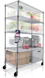 4000 LBS Heavy Duty Wire Rack, 48 x 24 x 76, 5-Tier NSF Commercial Rolling Rack with 4" Industrial Casters, Chrome Metal Wire Shelving for Garage, Kitchen, Adjustable Storage Shelf, Crescent - Image 2
