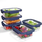 5-Pack Borosilicate Glass Containers with Tempered Lids, 35.2oz/4.4 Cup Airtight Meal Prep Set, Microwave/Freezer Safe (Blue) - Image 2