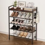 5 Tier Shoe Rack, Shoe Rack for Front Door Entrance with Hook, Shoe Organizer with Adjustable Mesh Shelves, Metal Shoes Rack for Entryway, Closet, Bedroom Living Room Garage - Image 2