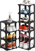 5 Tiers Shoe Rack Organizer for Closet Shoe Holder Storage Narrow Plastic Vertical, Free Standing Shoe Rack Shelf for Entryway Stackable Stability DIY, Black - Image 2