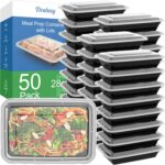 50 Pack (100-Piece) 28 oz Meal Prep Containers Reusable with Lids, Sturdy Leakproof & Food Safe, Microwave, Freezer, Dishwasher Safe Prep Containers, To Go Take Out Plastic Food Storage - Image 2