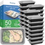 50 Pack (100-Piece) 32 oz Meal Prep Containers Reusable with Lids, Sturdy Leakproof & Food Safe, Microwave, Freezer, Dishwasher Safe Prep Containers, To Go Take Out Plastic Food Storage - Image 2