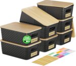 8 PCS Plastic Storage Bins with Bamboo Lid, Stackable Storage Baskets with Lids & Labels for Organizing, Storage Bins for shelves, Office, Drawer, Cabinet & Pantry,Nursery Organization,10.2*7.2*4.1In - Image 2