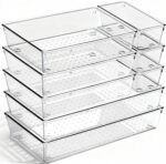 8 Pack Large Clear Plastic Drawer Organizer Bins - Acrylic Bathroom Drawer Organizer Trays - Heavy Duty Kitchen Drawer Dividers for Utensils - Non-Slip Storage Bins for Makeup, Bedroom, Office Desk - Image 2