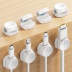 8Pack Cord Organizer [1s Lock] Spring Cable Management Clips - Lamicall Desk Cord Holder, Adhesive Cute Round Cable Clip, Phone Charger Wire Organizer Keeper for Nightstand Car Office Accessory, White - Image 2