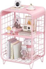 APEXCHASER Cute Kids Pink Nightstand,Metal Side Table,3 Tier End Table with Storage,Vintage Bedside Table,Girls Bedroom Furniture for Living Room,Bedroom,Dorm - Image 2