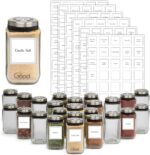 Adjustable Square Glass Spice Jars (Set of 24) w Preprinted Labels- 240 Stickers Includes 24 Blanks- Removable Seasoning Decals- Shaker Lids Rotate for 6 Spout Sizes - Fits Most Cooking Spice Racks - Image 2