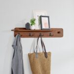 Alaterre Furniture Coat Rack with Shelf - Calais Collection Wall Mount Shelf with 4 Coat Hooks and Peg - Acacia Wood Wall Hangers (Warm Chestnut) - Image 2