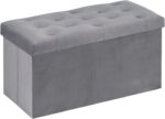 B FSOBEIIALEO Folding Storage Ottoman, Long Ottomans Shoes Bench, Velvet Storaeg Chest Footrest Seat 31.5"x15.7"x15.7" (Grey, Large) - Image 2