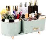 Beborxue 360° Rotating Makeup Organizer for Vanity with Drawers, Large Capacity Cosmetic Display Case, skincare organizer, Cosmetic Organizer for Lipstick, Skincare, Brushes, Eyeshadow, (Green) - Image 2